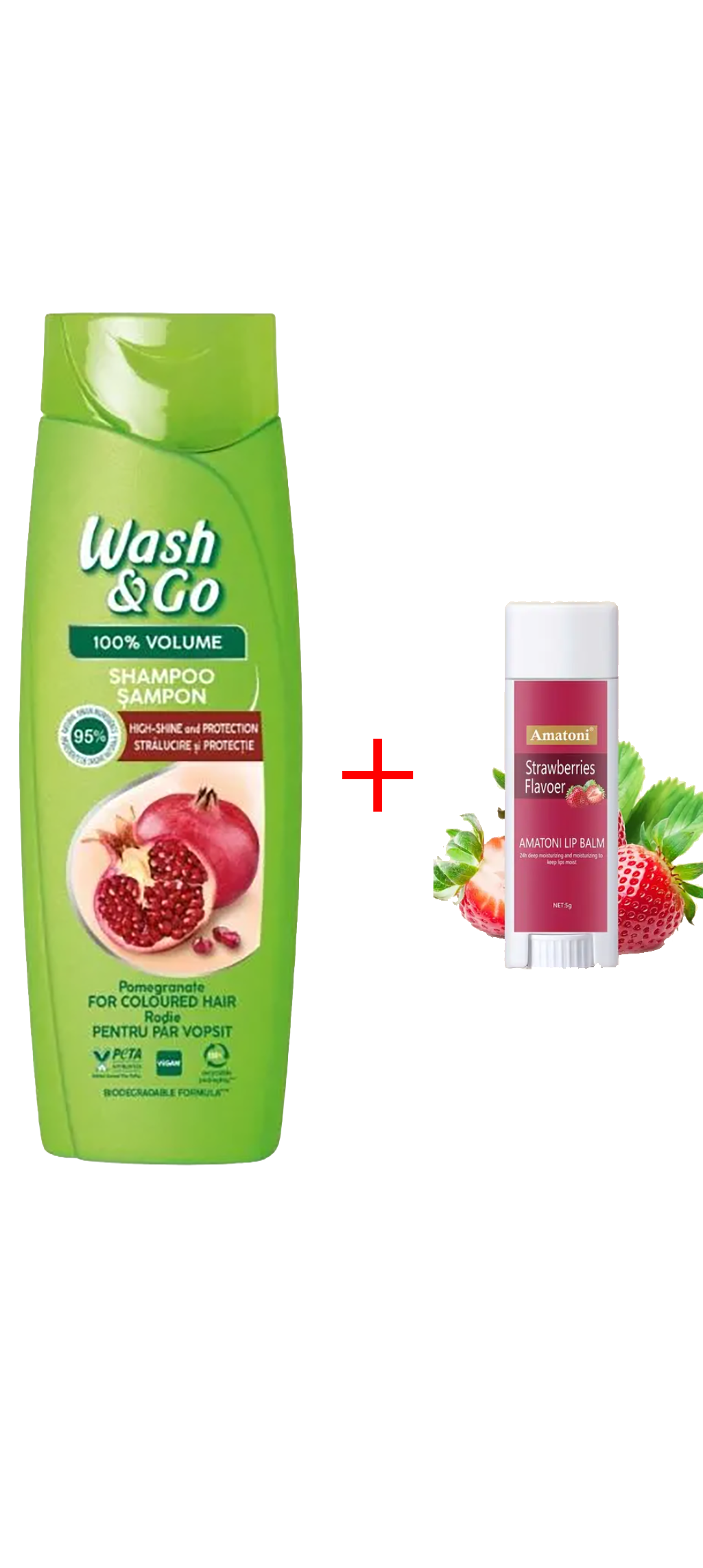 Wash & Go 100% Volume Шампоан за боядисана коса с нар 360 мл+ ПОДАРЪК: Балсам за устни (различни видове)