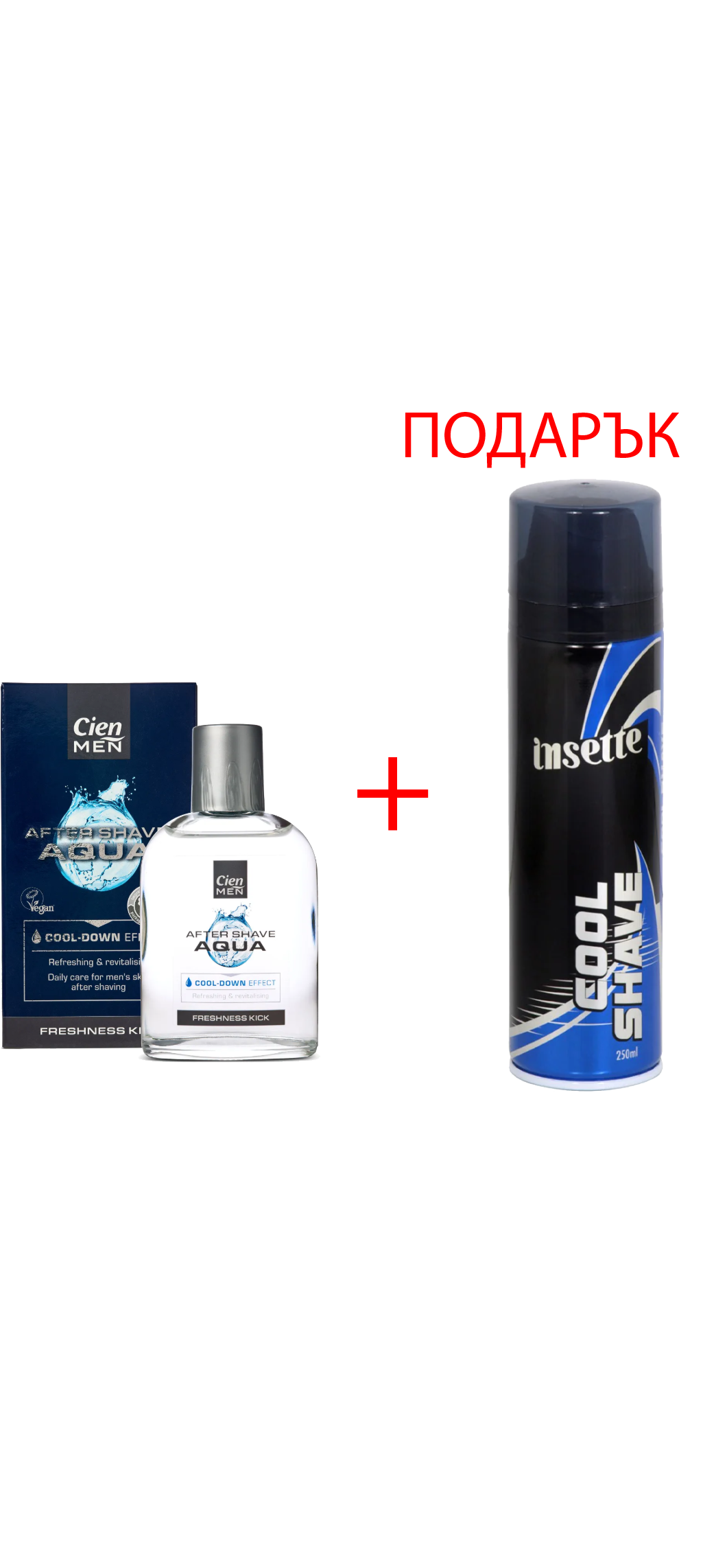 Cien Men Aftershave Aqua Cool-Down Effect Freshness Kick 100ml + ПОДАРЪК: Insette Shaving Foam Cool Shave 250ml
