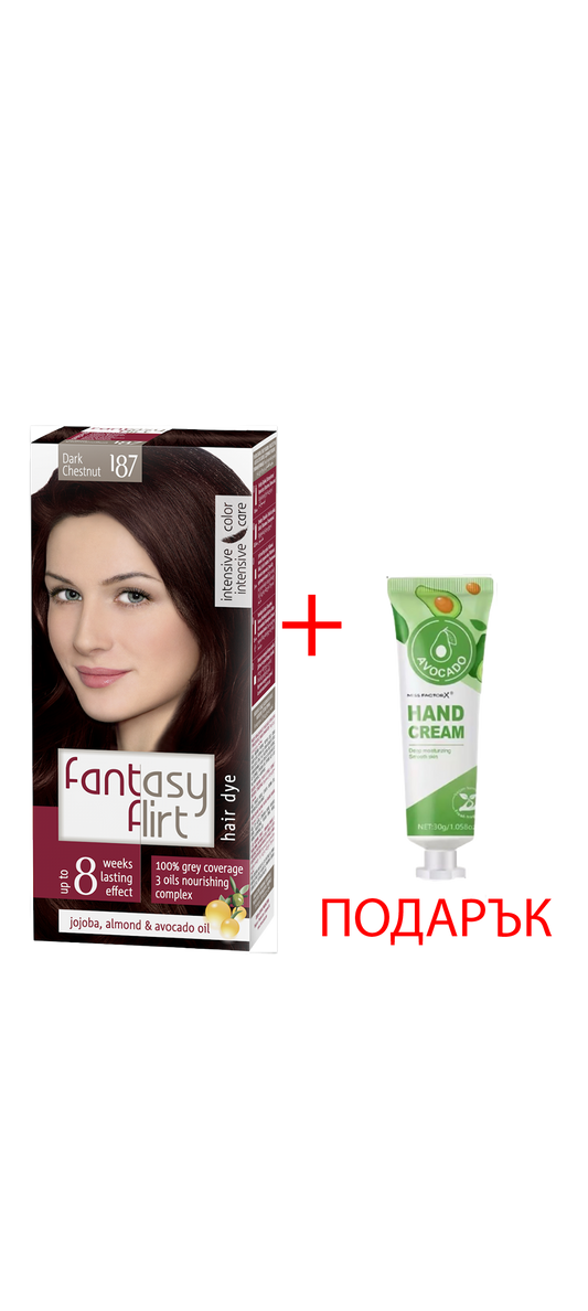 Боя за коса Fantasy Flirt 187 – Тъмен Кестен + ПОДАРЪК: Крем за ръце 30гр (различни видове)