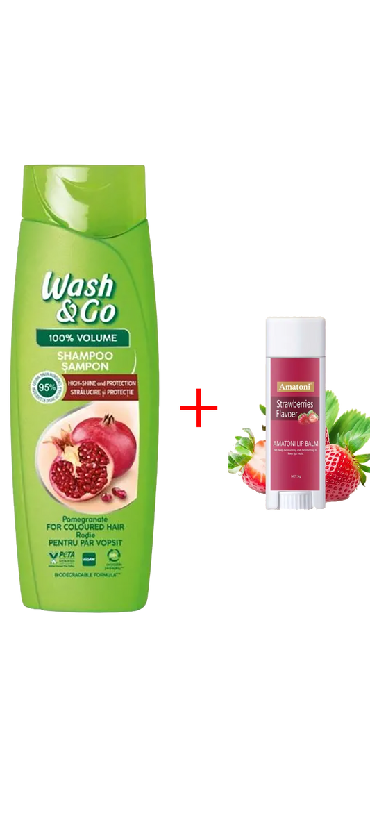 Wash & Go 100% Volume Шампоан за боядисана коса с нар 360 мл+ ПОДАРЪК: Балсам за устни (различни видове)